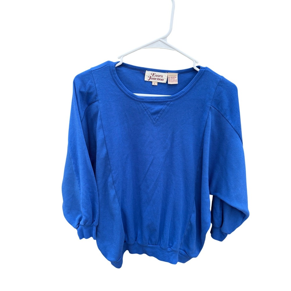 Essex Junction Shirt  Vintage Batwing Royal Blue Blouse Ribbed Detail Large